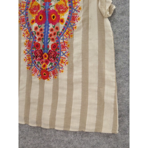 THML Embroidered Top‎ Striped Ruffle Sleeve Casual Blouse Boho Chic Sz S Peasant - Picture 3 of 8